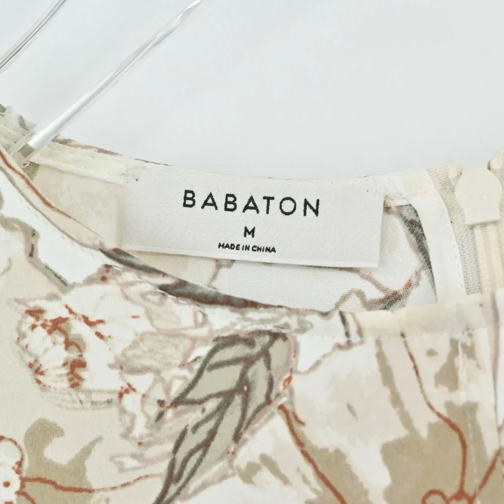 BABATON Aritzia Womens Size Medium Tan Floral Wieland Blouse Espace Desert Beige - Picture 8 of 10